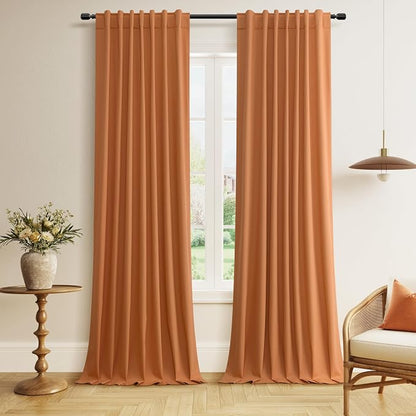 Orange 100% Blackout Linen Curtains 102 Inch Length 2 Panels Set by Guken