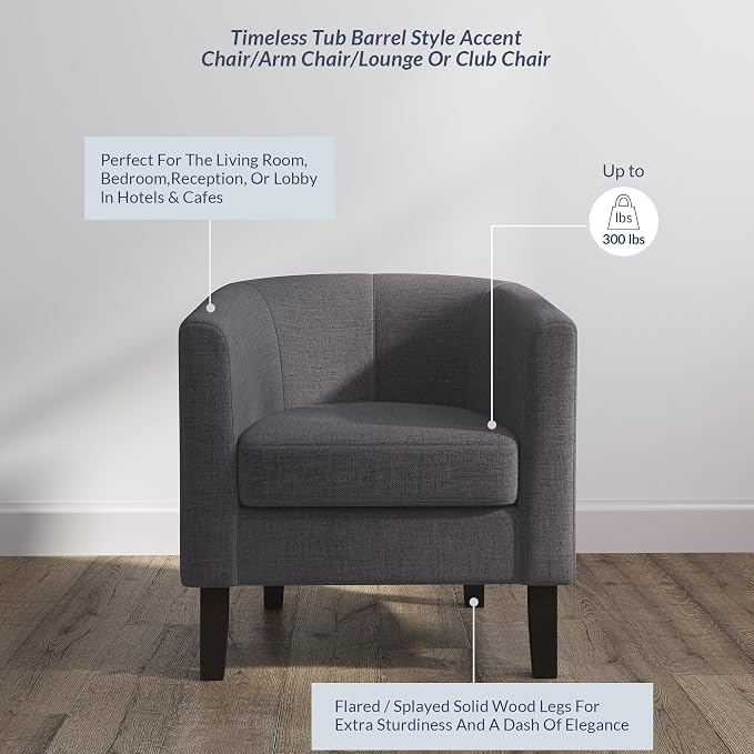BELLEZE Living Room Chairs Set of 2, Linen Round Accent Barrel Chairs, Club Tub - Image 4