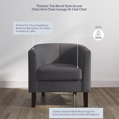 BELLEZE Living Room Chair, Linen Round Accent Barrel Chair, Club Tub Sofa Chair - Image 3