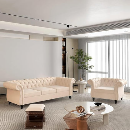 Living Room Chair, Modern Velvet Chesterfield Sofa Chair, Mid Century Single - Image 5