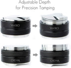 Crema Coffee Products 51mm Hand Tamper & Coffee Distributor|Compatible with Delonghi Dedica & La Specialista Portafilter|Double-Sided, Adjustable Depth Tool|Made with Durable 304 Stainless Steel|Black