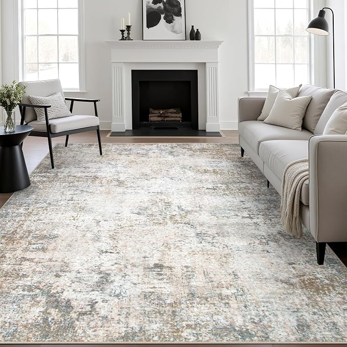 10x14 Area Rug Living Room: Modern Washable Indoor Carpet Brown | by FXRHLP