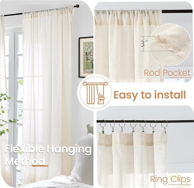 BGment Extra Long Beige Linen Curtains 96 Inch Length - Image 6