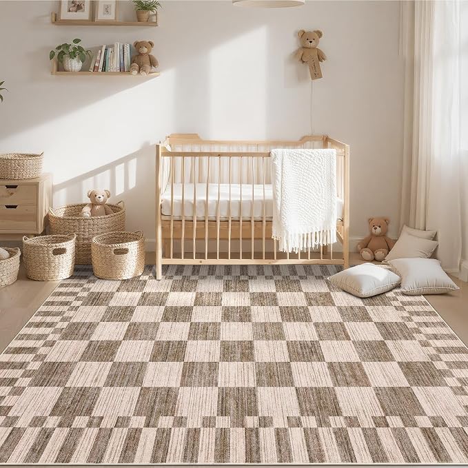 GarveeHome Brown Checkered Rug 5x7 Area Rugs Washable Living Room 5x7 Rug | - Image 2
