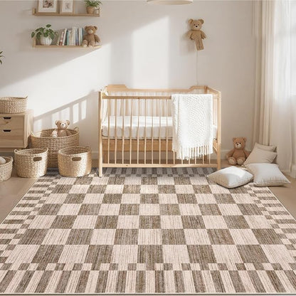 GarveeHome Brown Checkered Rug 6x9 Area Rugs Living Room Checkerboard Rug | - Image 2