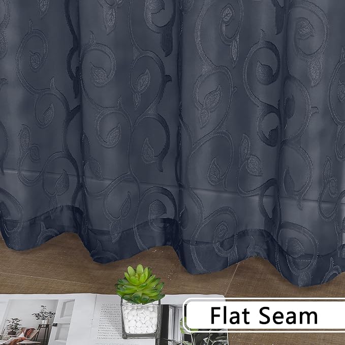 Furman Navy Blue Sheer Curtains 45 Inch Lenght 2 Panels Set - Image 7
