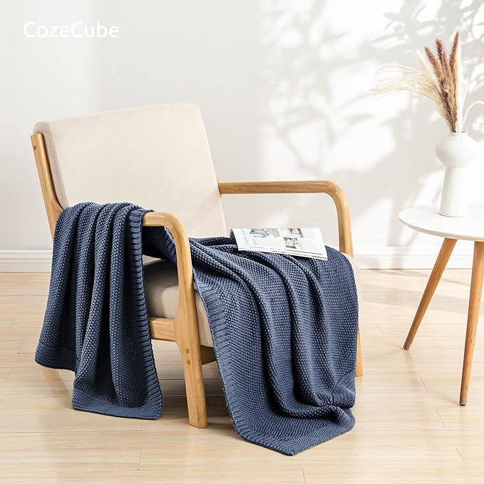 CozeCube Dusty Blue Seed Stitch Throw Blanket 60"x80", Farmhouse Decor | Blanket - Image 5