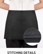 Syntus 2 Pack Server Apron with 3 Pockets, Waterdrop Resistant Waitress Waiter Waist Apron, 11.5-inch Black