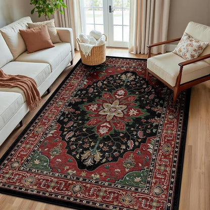 RELEANY Washable Area Rug, Water Repellent, Pet Friendly, Vintage Floral Boho by RELEANY