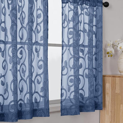 Furman Cafe Curtains 30 Inch Length 2 Panels Set, Elegant Geometric Jacquard - Image 3