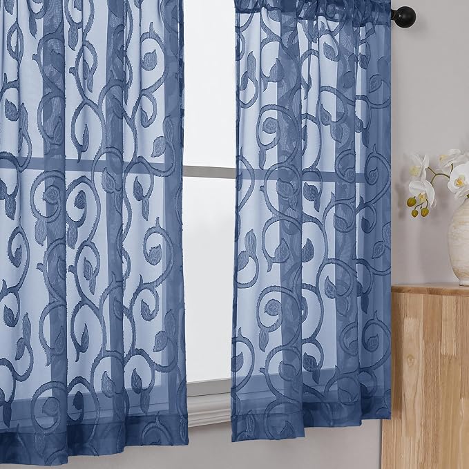 Furman Cafe Curtains 36 Inch Length 2 Panels Set, Elegant Geometric Jacquard - Image 2