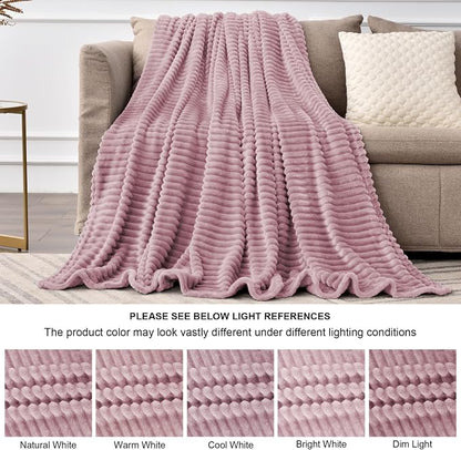 BEDELITE 3D Ribbed Berry Purple Fleece Twin Blanket - Image 6