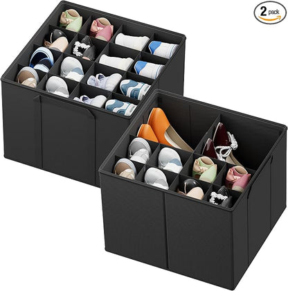 SpaceAid Shoe Organizer for Closet, 2 Pack Foldable Shoe Storage Containers by SpaceAid