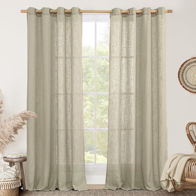 Oatmeal Sheer Linen Curtains 84 Inch Long by LAMIT