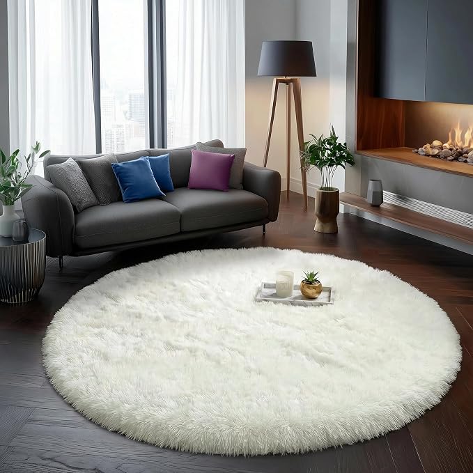 Amdrebio Cream Ivory White Large Round Rug 6Ft - Image 7