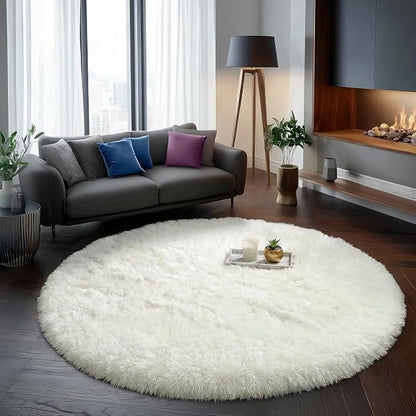 Amdrebio Cream Ivory White Large Round Rug 6Ft - Image 7