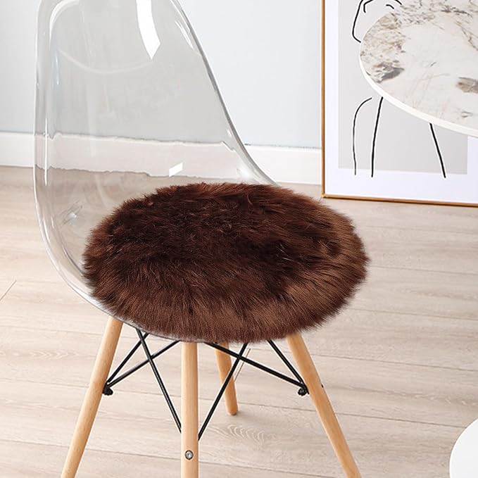 2ft Small Round Brown Rug, Thick Furry Fluffy Carpet - Image 4