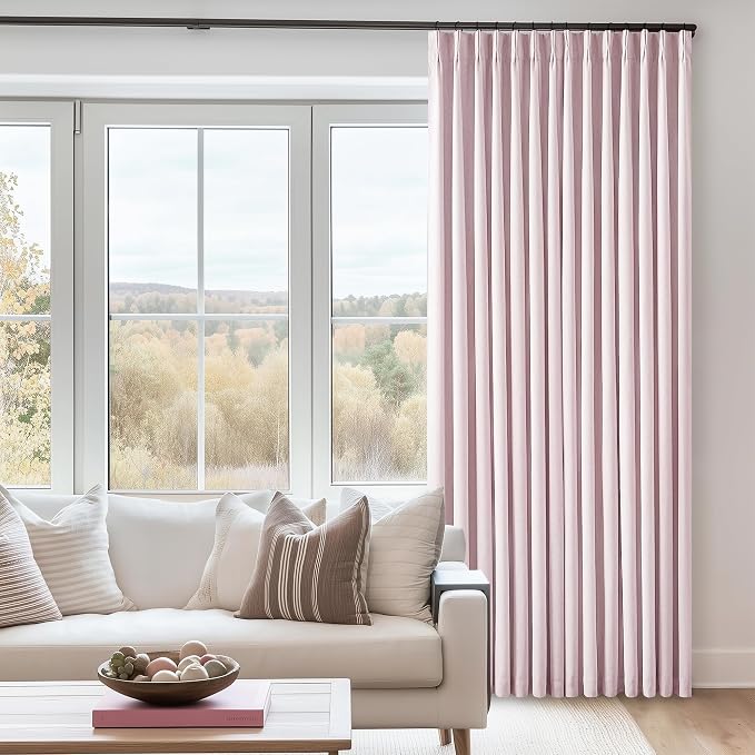 Light Pink Pleat Linen Blackout 102 Inch Curtains - Image 9