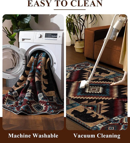 Rustic Cabin Area Rug 9x12, Lodge Wildlife Bear Washable Large Area Rug - Image 8
