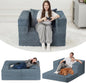 Folding Bean Bag Chair for Adults, 3-in-1 Bean Bag Couch Faux Fur Floor Sofa by Cansunna