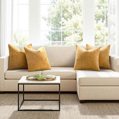 MIULEE Soft Decorative Chenille Pillow Covers Gold 18x18 Pack of 4 | Modern - Image 4