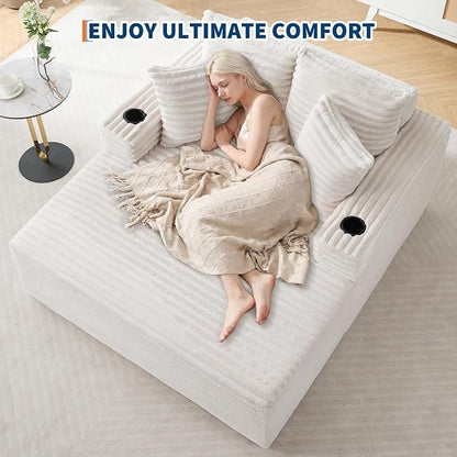 GarveeHome 64in Oversized Corduroy Fabric Bone-Free Sofa Bed Cloud Sofa - Image 7