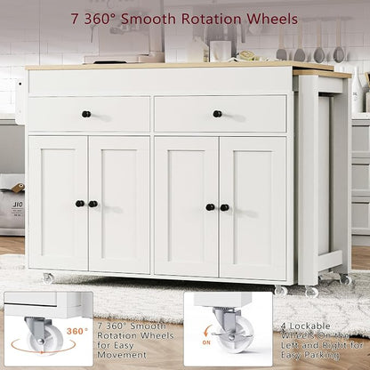 74.5 Inch Kitchen Island with Extendable Dining Table, Rolling Kitchen Island - Image 4