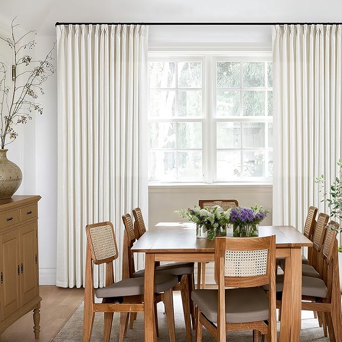102 Inch Curtains Pinch Pleat Linen Curtains Natural 2 Panels | Light Filtering - Image 6
