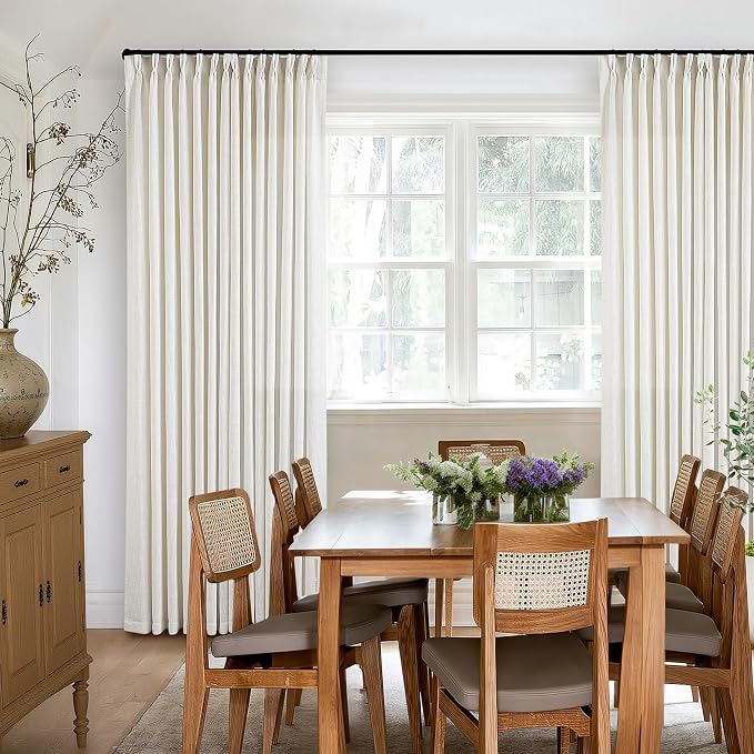 Natural Pinch Pleated Linen Curtains 112 Inches Long 2 Panels Set | Memory - Image 7