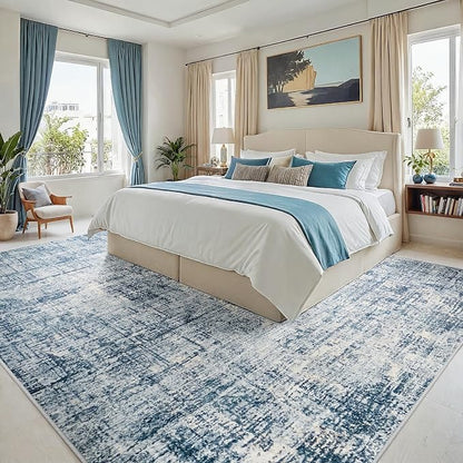 8x10 Washable Area Rug for Living Room Bedroom: Non-Slip Modern Blue Gold | - Image 2