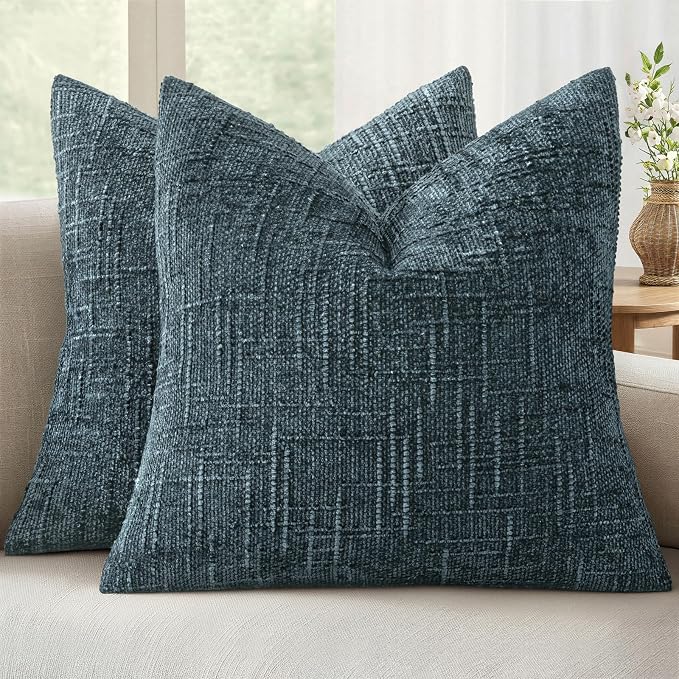 MIULEE Chenille Textured Throw Pillow Covers Blue 20x20 Set of 2 | Slubby by MIULEE