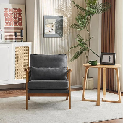 Karl home Accent Chair Wide Armrest Mid-Century Lounge Chair Linen Fabric - Image 5