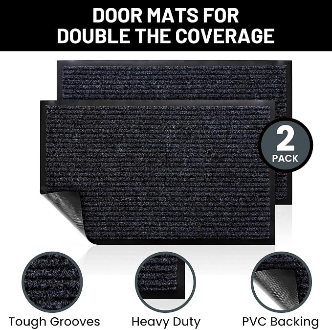 Front Door Mat, Indoor Outdoor Welcome Entryway Doormat, 48x36 Steel Gray | - Image 2
