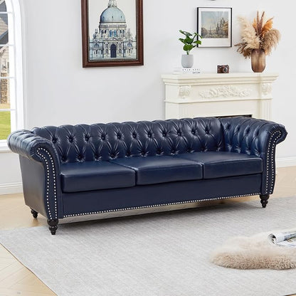Mid-Century 3 Seater Sofa, Faux Leather Couch - Image 8