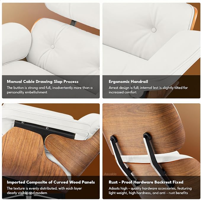 Top Grain Leather, Mid Century Chaise Lounge Chair and Ottoman, Reading Chair - Image 8