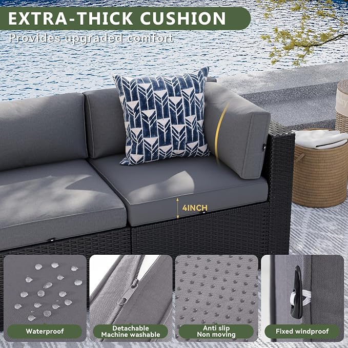 Aoxun 7 Piece Patio Furniture Set Wicker Rattan Patio Sectional Sofa Set - Image 3