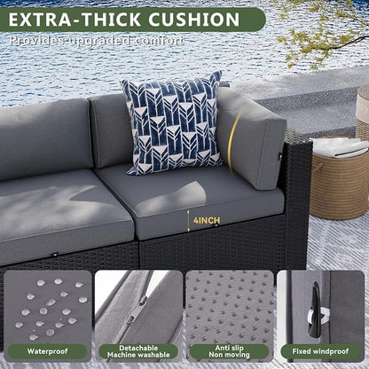 Aoxun 7 Piece Patio Furniture Set Wicker Rattan Patio Sectional Sofa Set - Image 3