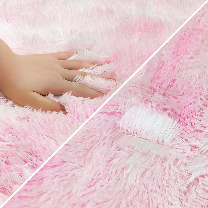 Super Soft Fluffy Living Room Area Rug 3x10 ft Tie-Dyed Light Pink Shaggy Furry - Image 6