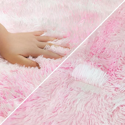 Super Soft Fluffy Living Room Area Rug 2x8 ft Tie-Dyed Light Pink Shaggy Furry - Image 6