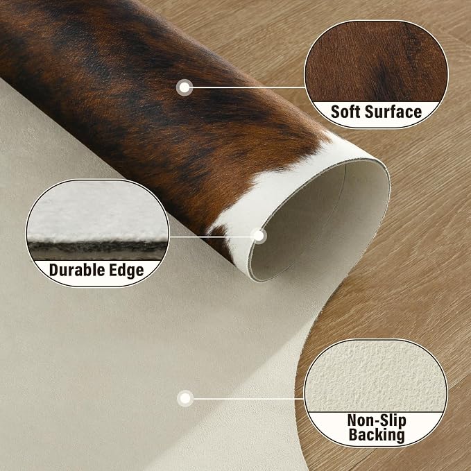 Faux Cowhide Rug, Animal Cow Hide Rug, 7 x 6.2 Ft Black and Brown | Premium - Image 8