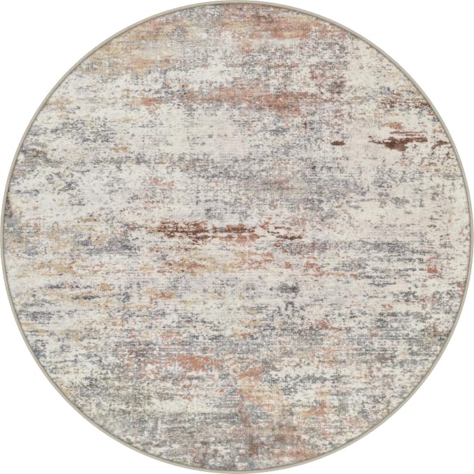 Round Area Rug Living Room: 4 ft Modern Washable Carpet Taupe | by FXRHLP