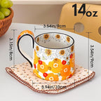 Ceramic Coffee Mug, 12oz Cute Floral Coffee Mugs with Large Handle, Orange Flower Design Stoneware Tea Cup for Office and Home