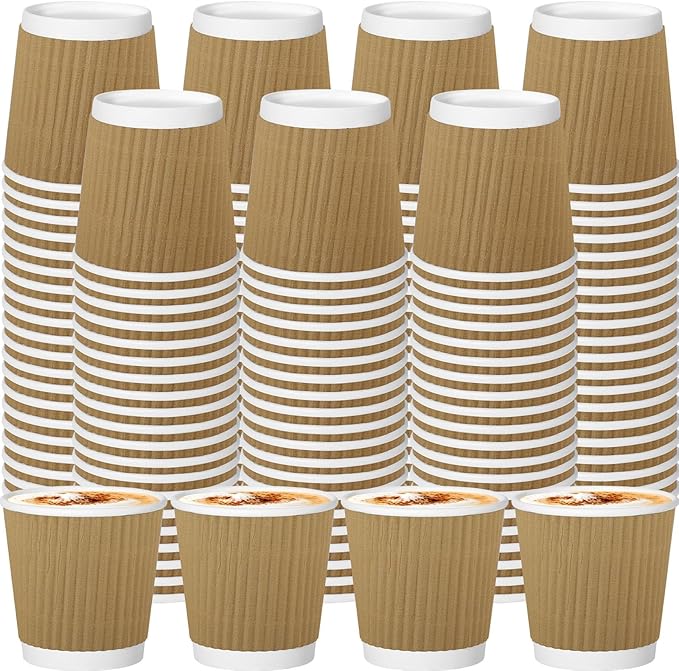 120 Pack Paper Espresso Coffee Cups, 4 oz Disposable Coffee Cups,Corrugated Insulated Ripple Wall, Paper Ripple Cup for Coffee, Hot Chocolate and Hot Tea Drinks -Champagne
