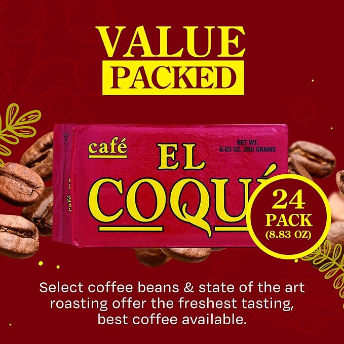 El Coquí Dark Roast Espresso Ground Coffee, Rich, Ground Coffee, Bulk Coffee, Authentic Puerto Rican Style Coffee, Vacuum Sealed, Ground Espresso Beans, 8.83 oz (24 pack)