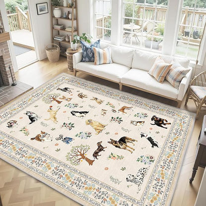 Beige Dog Area Rug 6x9 for Living Room Bedroom | Ultra-Thin; Easy Clean; Non - Image 3