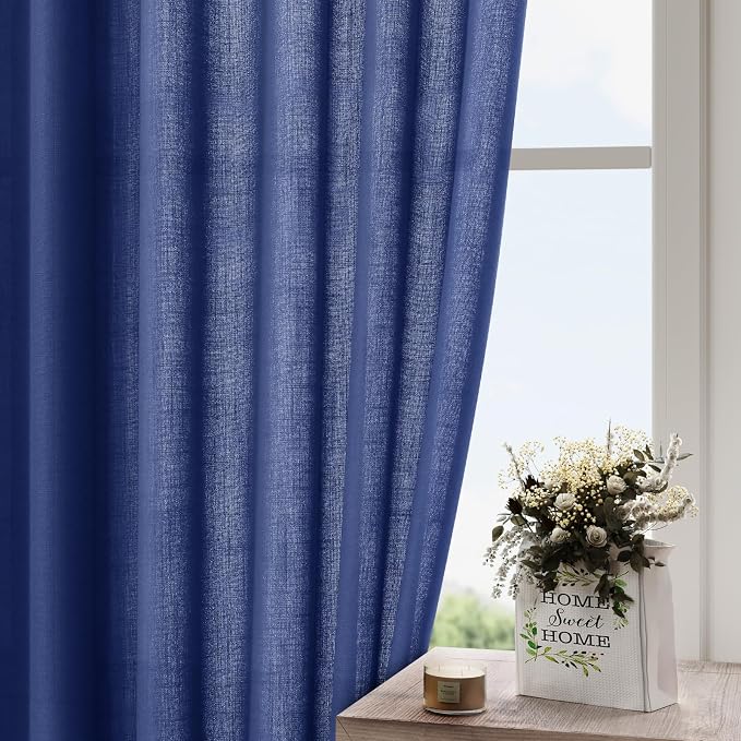Classic Blue Linen Curtains 108 Inches Long - Image 4