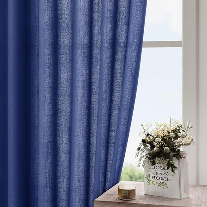 Classic Blue Linen Curtains 72 Inch Length - Image 4