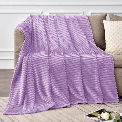 BEDELITE Ribbed Jacquard Lavender Fleece Twin Blanket - Image 2