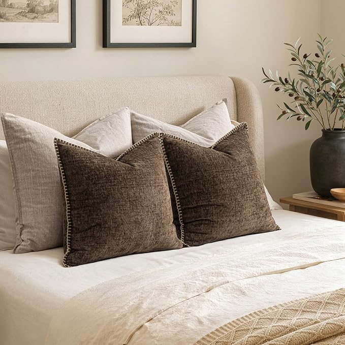 MIULEE Decorative Euro Sham Pillow Covers 24x24 Inch Brown 2 Pack | Farmhouse - Image 6