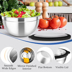 TeamFar Mixing Bowls, 4.5/3/1.5 QT Stainless Steel Nesting Salad Bowls with Airtight Lids, For Serving/Mixing/Storing/Prepping, Non-Toxic & Sturdy, Visible & Easy Clean, Black, Set of 3